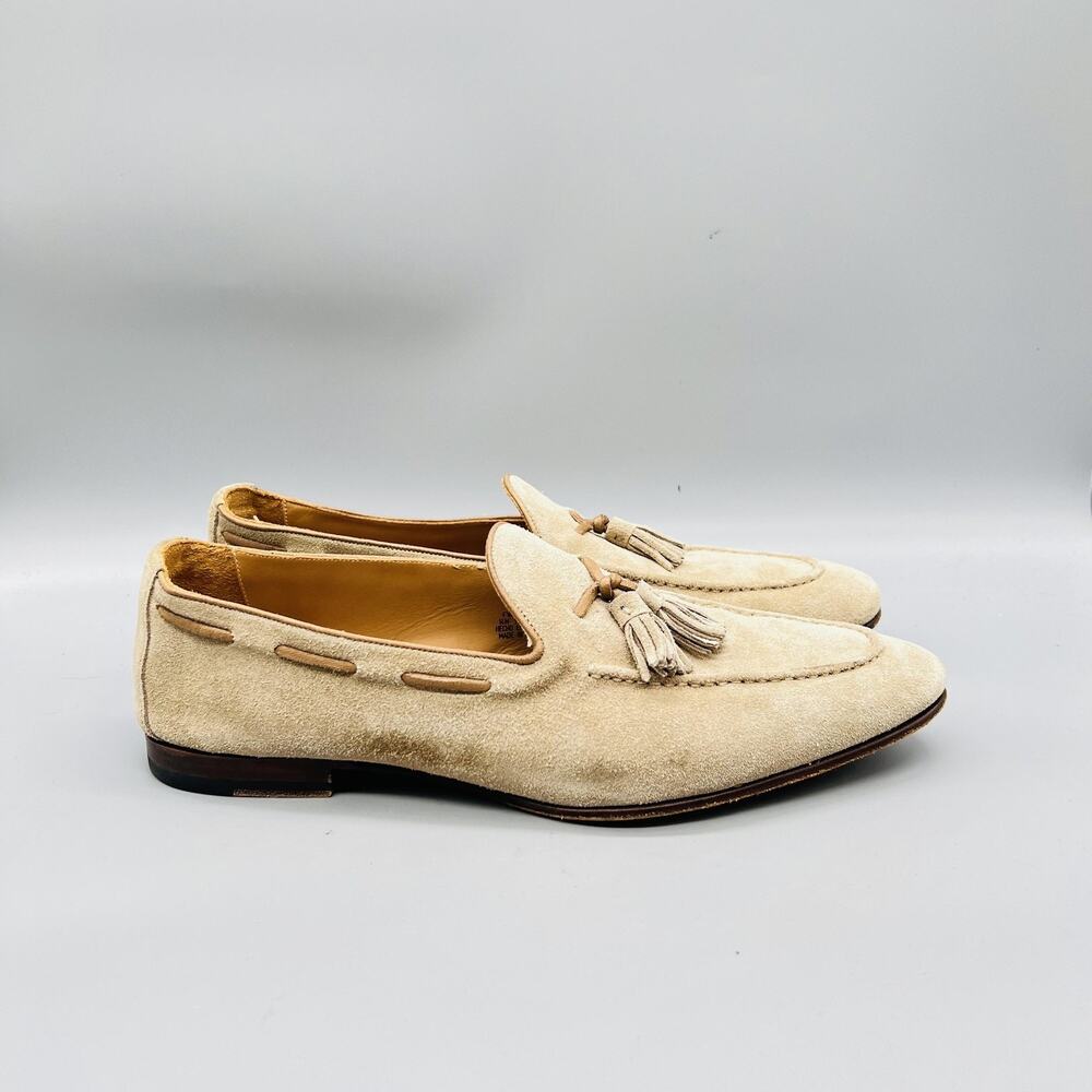 Suitsupply Shoes Mens 9 Beige Suede Slip On Tassel Loafers Dress Casual Classic